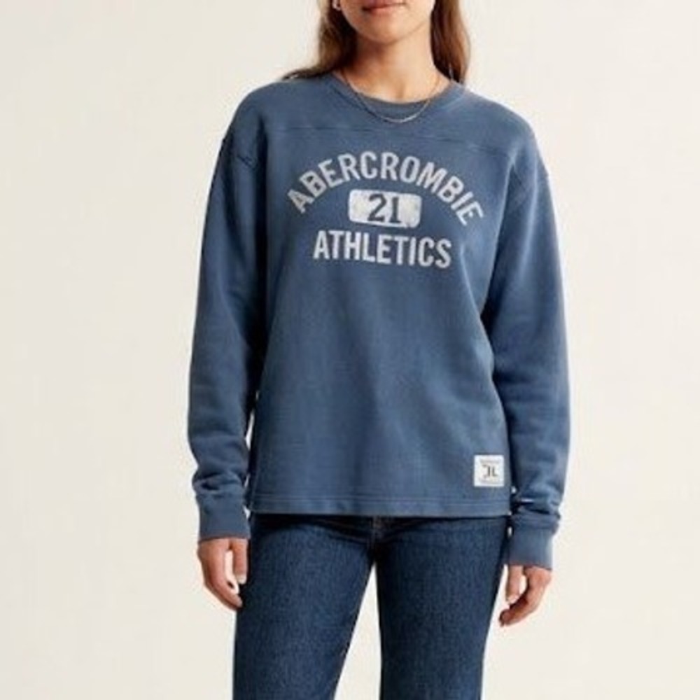 Abercrombie Sweatshirt XL Vintage Blue Athletics Graphic Crewneck Cotton